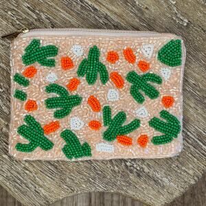 Cactus Fun Beaded Coin Purse Green Wallet Travel Pouch Womens Accessories NEW!